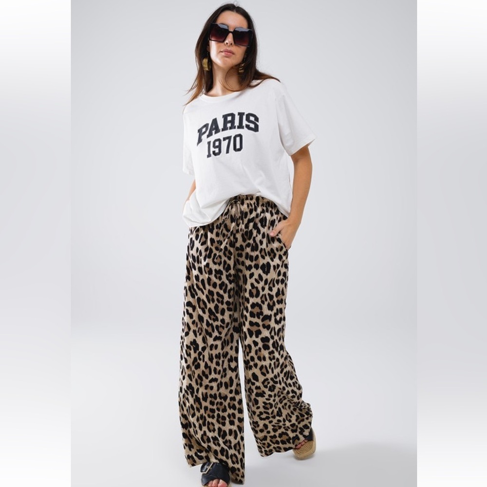 From Paris! Leopard Print Wide Leg Pants